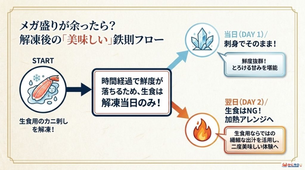 カニ刺しが余ったら?翌日も美味しい絶品アレンジレシピの図解