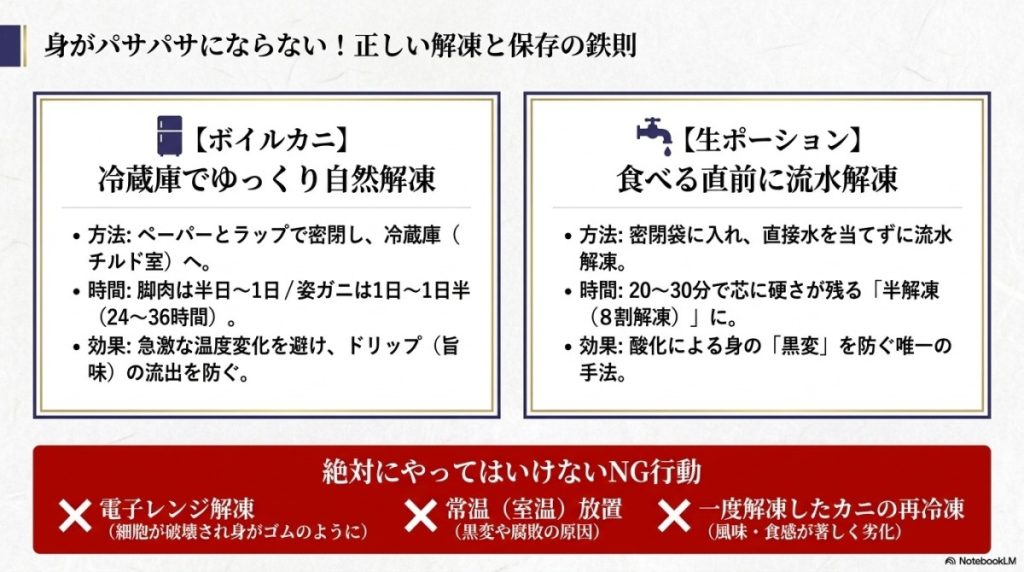 身がパサパサにならない!カニの「正しい解凍方法」と保存の鉄則