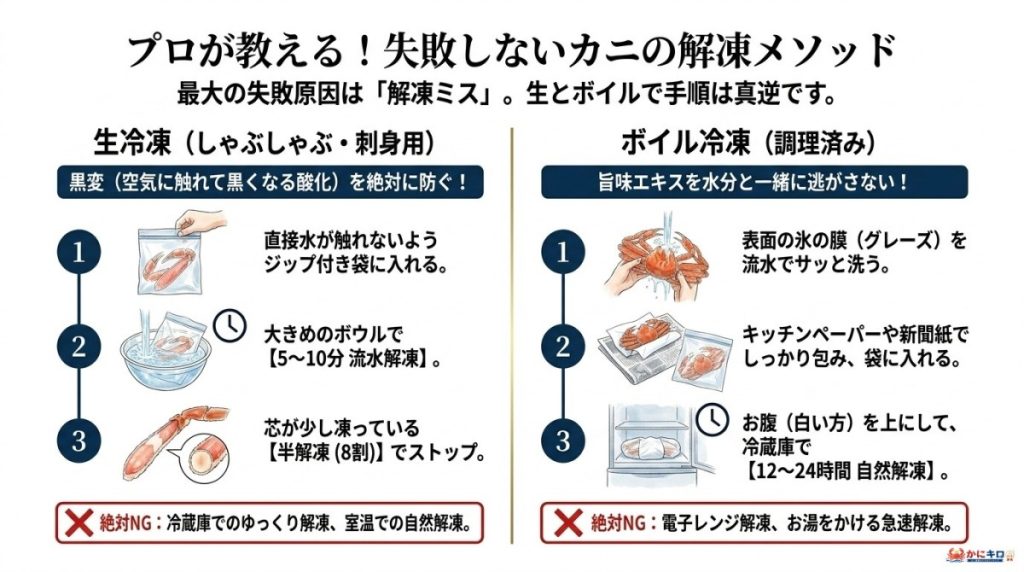 届いてから失敗しない!毛ガニの美味しい解凍方法・食べ方の図解