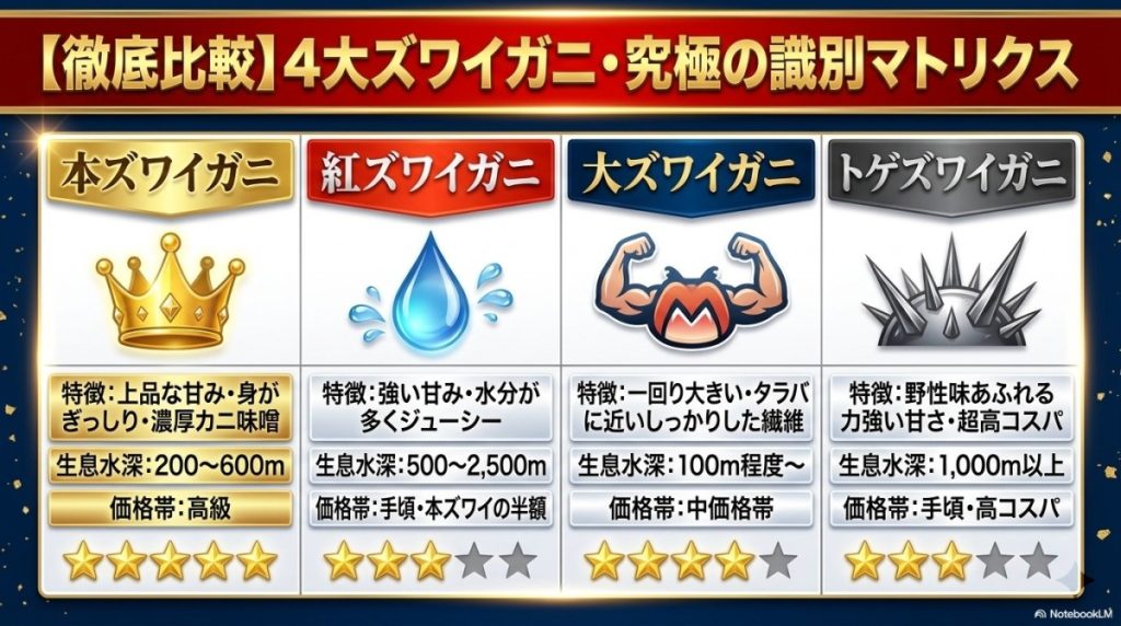 4大ズワイガニを徹底比較
