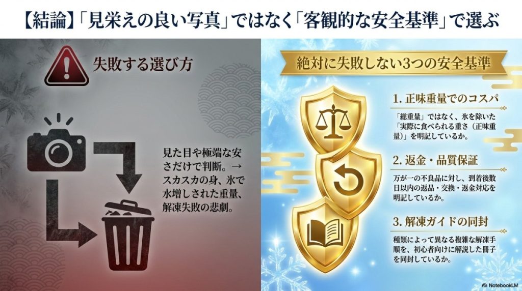 結論「客観的な安全基準」で選ぶ