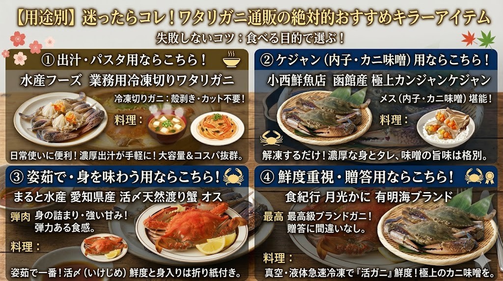 【用途別】迷ったらコレ!ワタリガニ通販の絶対的おすすめキラーアイテム