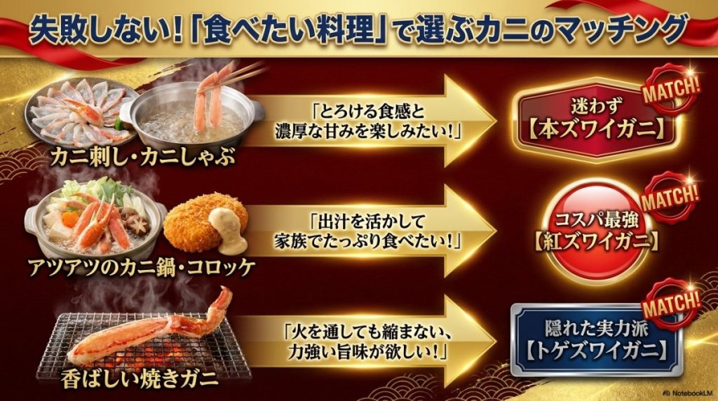 調理法別!「食べたい料理」で選ぶカニのマッチング