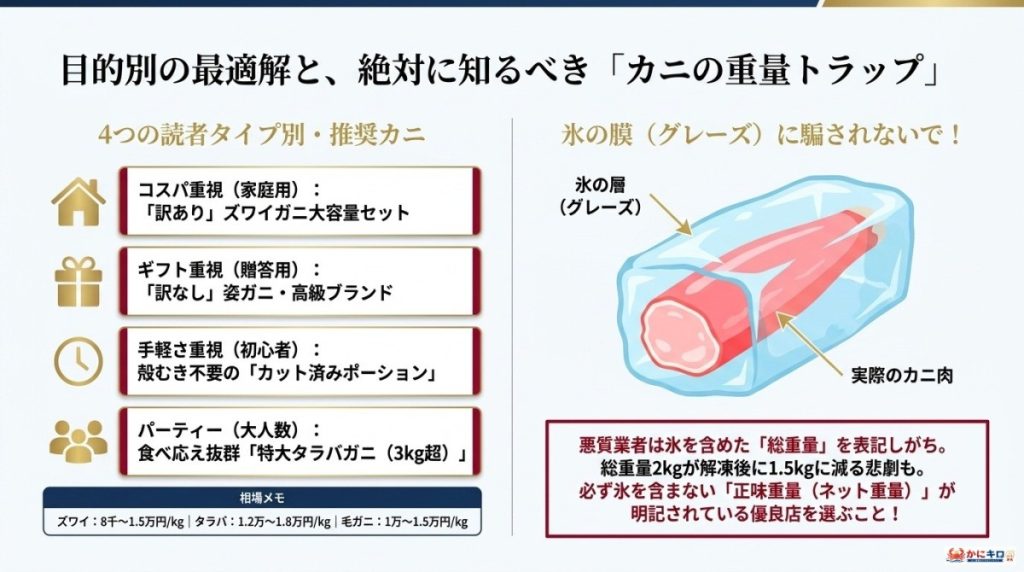 目的別!年末年始(お正月)のカニ通販の賢い選び方と種類・相場の図解