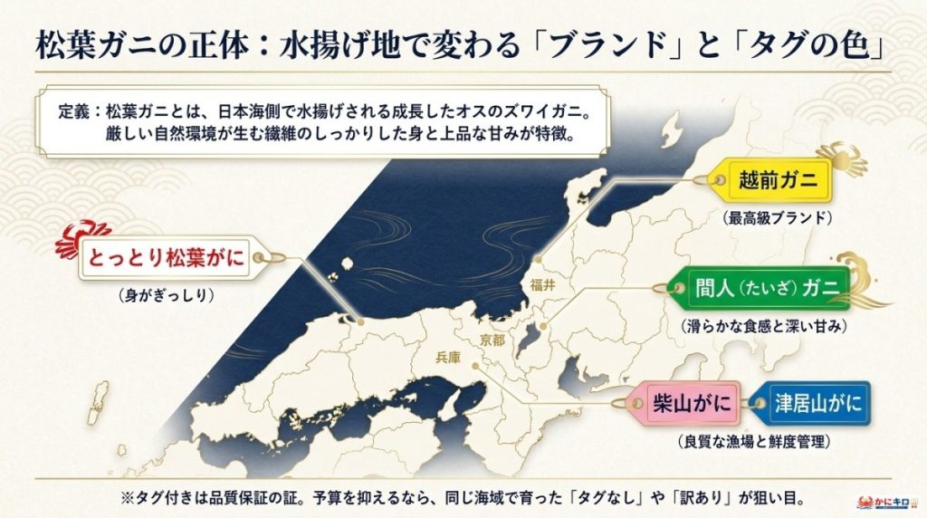 松葉ガニとは?越前ガニや一般的なズワイガニとの違いの図解