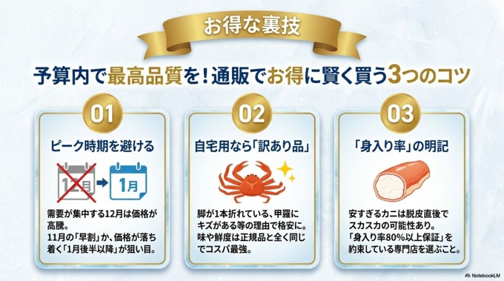 お得に購入する3つのコツの図解