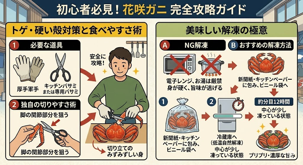 初心者の壁を突破!硬い殻・トゲ対策と専用ハサミを使った独自の食べやすさ術・美味しい解凍方法は?