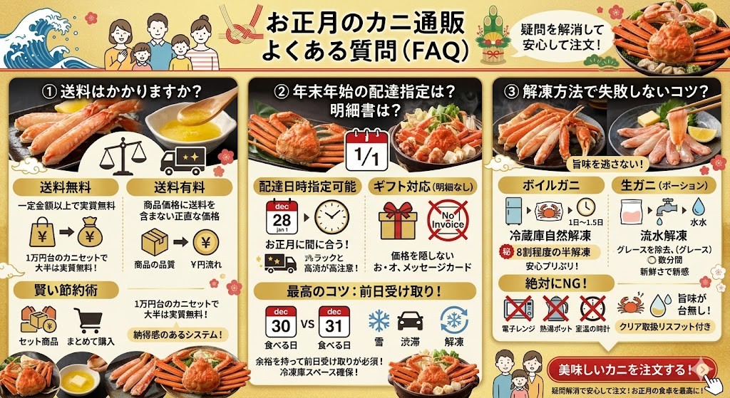 カニ通販に関するよくある質問(FAQ)をわかりやすく図解