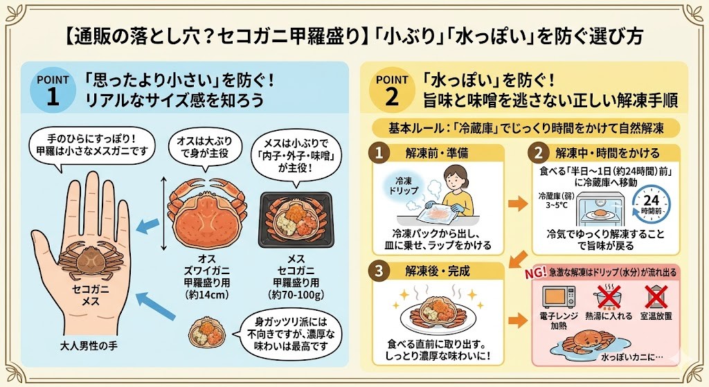 通販の落とし穴?セコガニ甲羅盛りの「小ぶり」「水っぽい」を防ぐ選び方