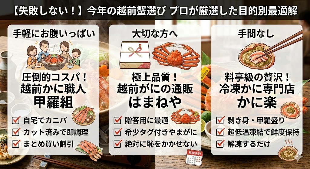 越前蟹選び!目的別最適解