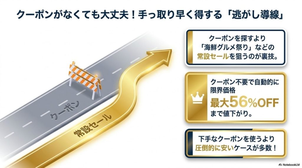 今使えるクーポンがなくても大丈夫!常設セールへの逃がし導線