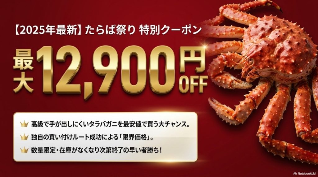 ⑦【2025年最新】最大12,900円OFF!かに本舗の「たらば祭り特別クーポン」