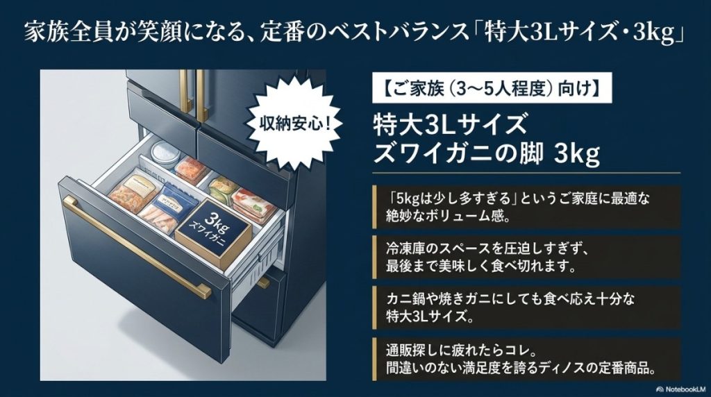家族で楽しむバランス派には「特大3Lサイズ ズワイガニの脚 3kg」