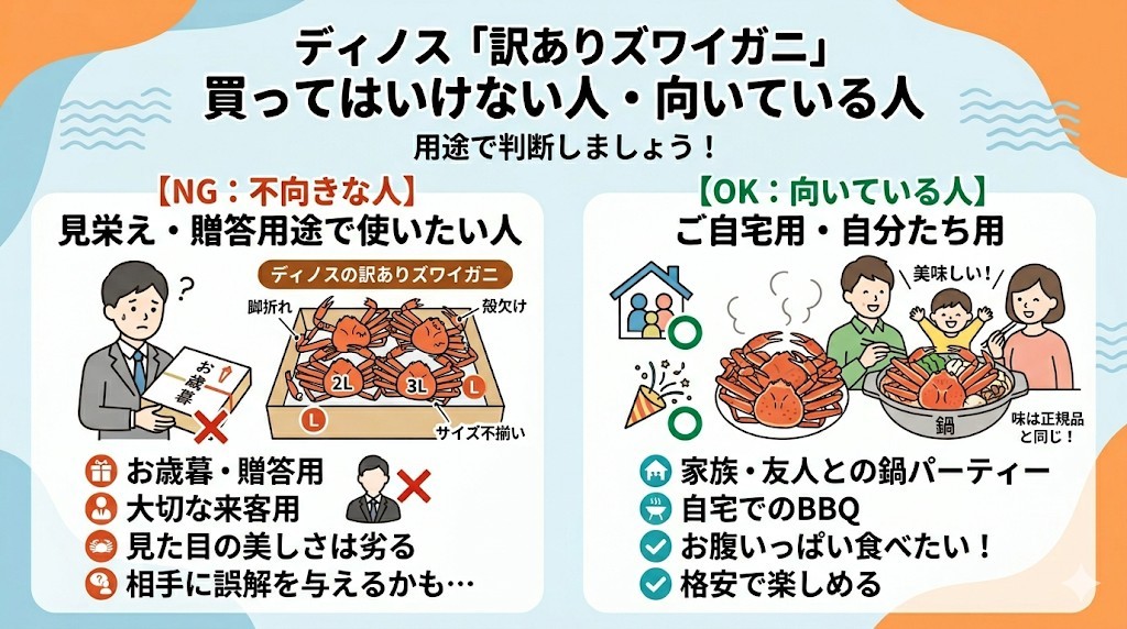 特徴1:お歳暮や来客など「見栄え・贈答(ギフト)」用途で使いたい人をわかりやすく図解
