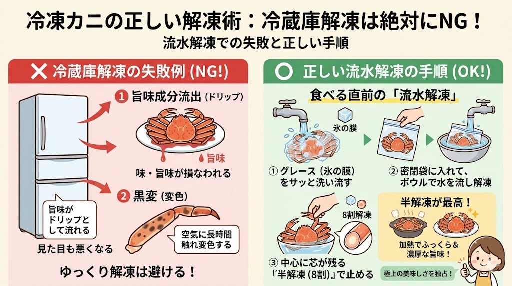 冷蔵庫解凍は絶対NG!流水解凍での具体的な失敗例と正しい手順をわかりやすく図解