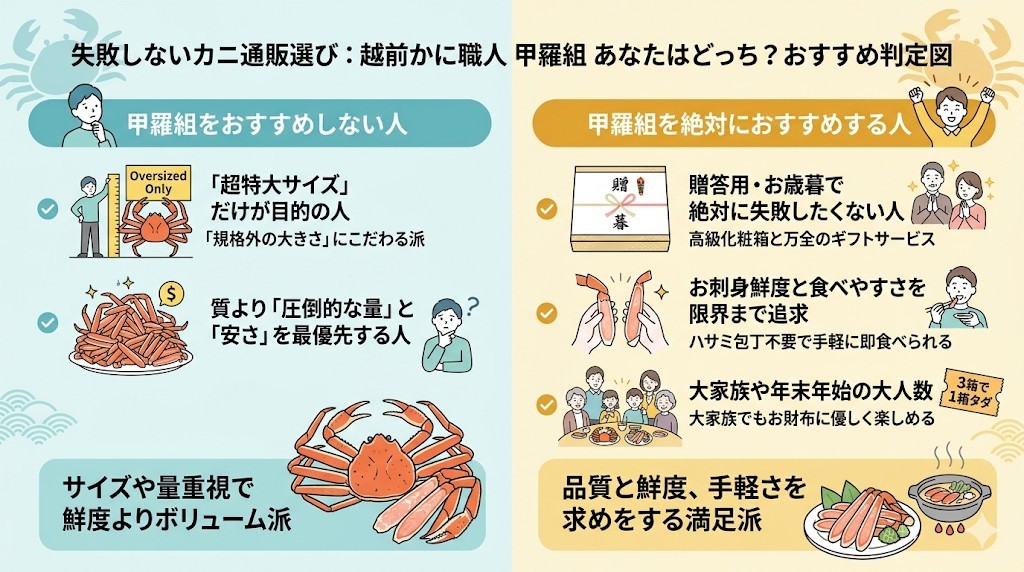 越前かに職人 甲羅組をおすすめする人・おすすめしない人をわかりやすく図解