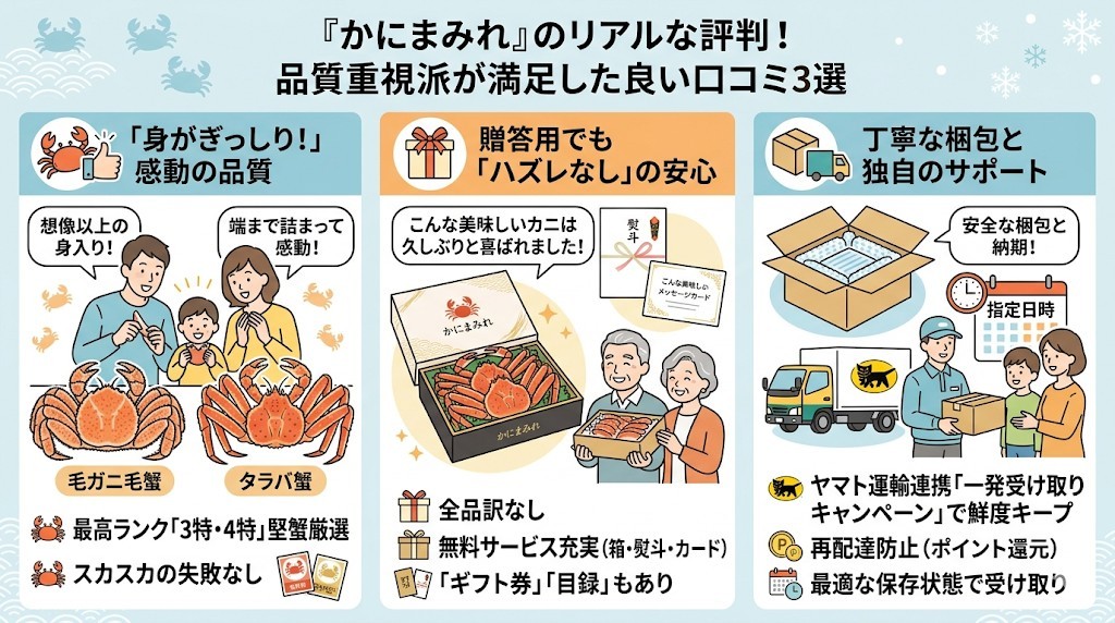 かにまみれのリアルな評判!失敗しなかった品質重視派の良い口コミをわかりやすく図解