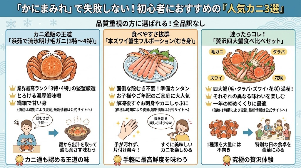 かにまみれで絶対に失敗しないための人気カニ・おすすめ商品をわかりやすく図解