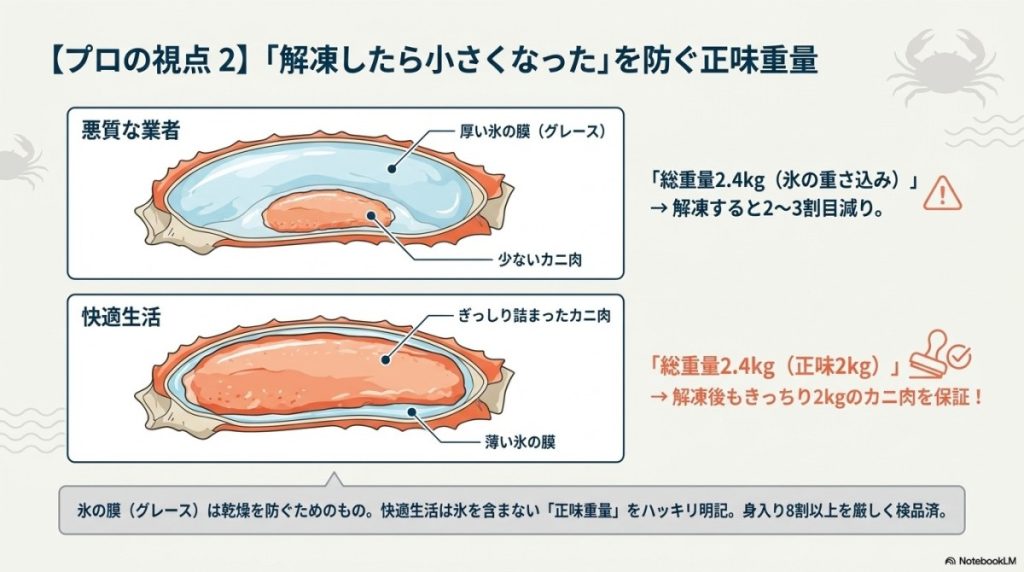 「解凍したら小さくなった」を防ぐ!快適生活の「正味重量」へのこだわり