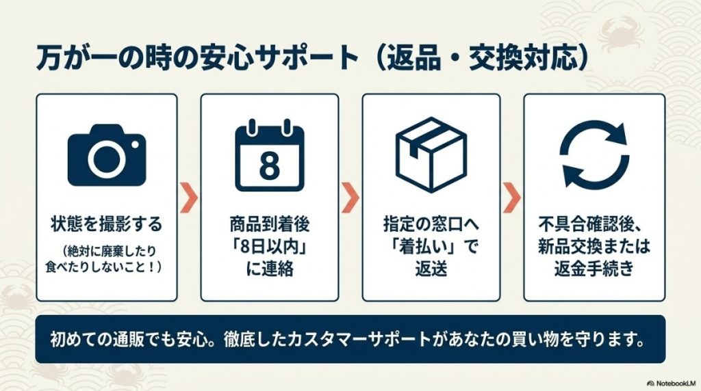 万が一のトラブルや不良品の場合、返品や交換はできる?