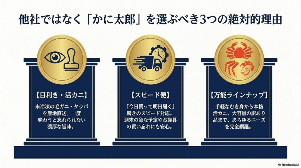 他社ではなく「かに太郎」を選ぶべき絶対的理由(目利き・活カニ・スピード便)