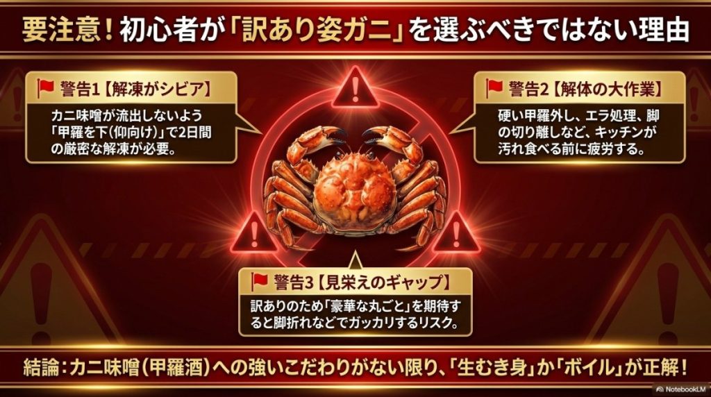 訳ありで「姿ガニ」を初心者が選ぶべきではない理由とは?