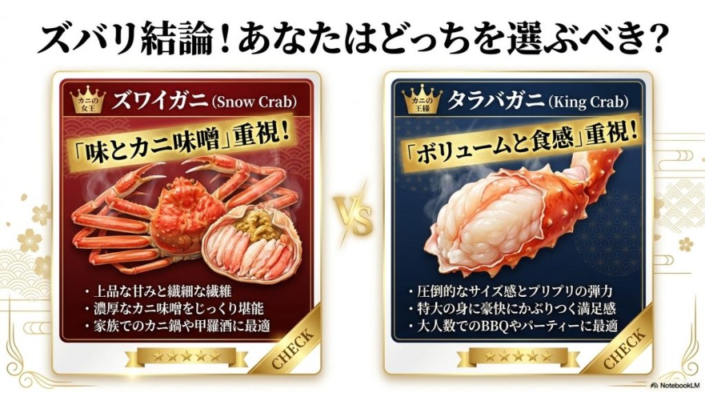 ズワイガニとタラバガニどっちを選ぶ?の図解